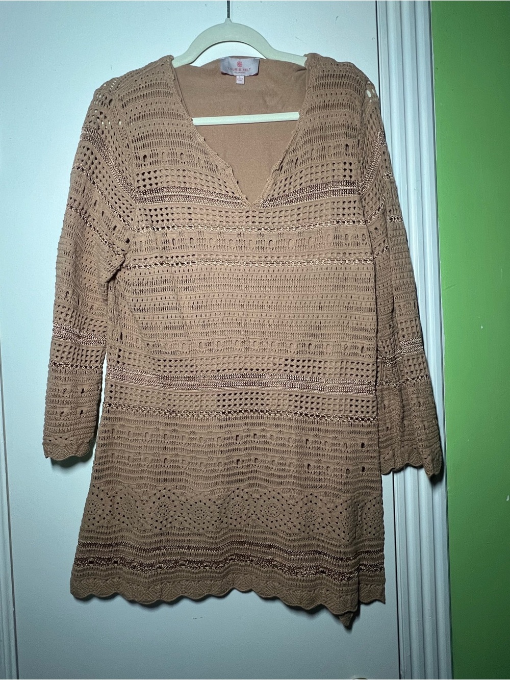 Laurie Felt Crochet Knit Tunic in Camel Brown